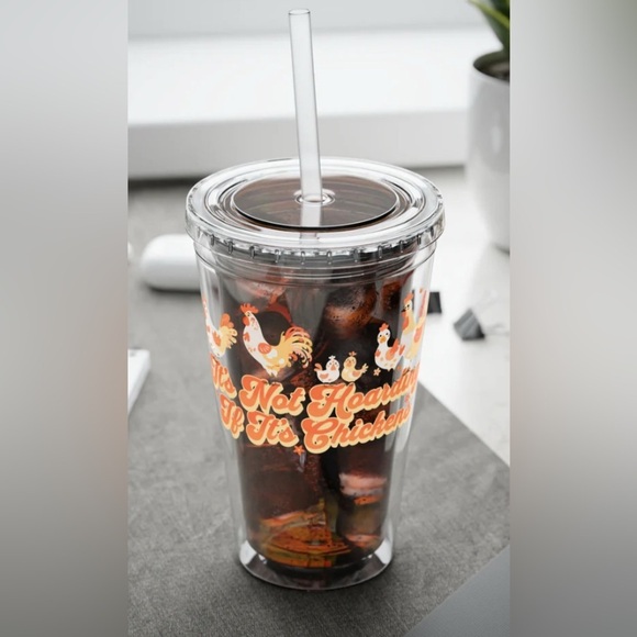 It’s Not Hoarding Chicken Design Tumbler with Straw - Picture 3 of 4